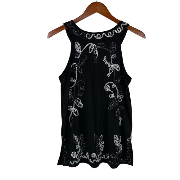 Lauren Michelle Tank Top Sleeveless Embroidered Black Silver Art Women's M - Picture 6 of 8